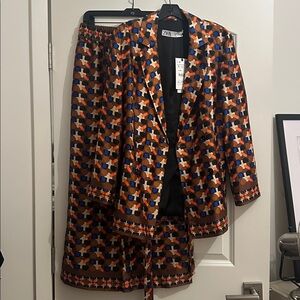 Zara Multicolor Geometric Satin Suit